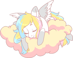 Size: 1160x918 | Tagged: safe, artist:lavvythejackalope, derpibooru import, oc, oc only, pegasus, pony, cloud, coat markings, commission, eyes closed, on a cloud, pegasus oc, simple background, sleeping, socks (coat marking), solo, transparent background, two toned wings, wings, ych result