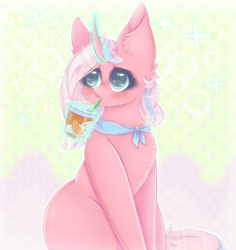 Size: 1700x1800 | Tagged: safe, artist:saltyvity, derpibooru import, clear sky, pony, unicorn, blushing, cute, drink, drinking, drinking straw, female, food, juice, levitation, magic, mare, orange, sitting, solo, sparkles, telekinesis