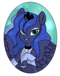 Size: 2244x2832 | Tagged: safe, artist:auroracursed, derpibooru import, princess luna, alicorn, original species, pony, eye clipping through hair, fairy, fairy pony, female, grin, high res, looking at you, mare, simple background, smiling, smiling at you, solo, sparkles, spread wings, transparent background, wings, winx club