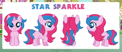 Size: 1200x513 | Tagged: safe, artist:jennieoo, derpibooru import, oc, oc:star sparkle, pony, unicorn, female, filly, foal, front view, happy, reference, reference sheet, side view, simple background, smiling, solo, vector
