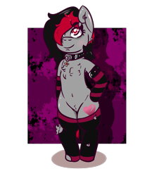 Size: 1005x1111 | Tagged: safe, artist:lazerblues, derpibooru import, oc, oc:miss eri, earth pony, pony, clothes, collar, socks, solo, striped socks