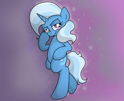 Size: 3372x2732 | Tagged: safe, artist:background basset, derpibooru import, trixie, pony, unicorn, bipedal, horn, smug, solo