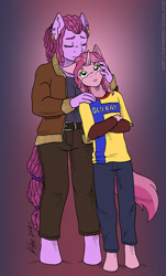 Size: 724x1200 | Tagged: safe, artist:kaemantis, berry punch, ruby pinch, anthro, earth pony, pony, unguligrade anthro, duo, female, jacket, mother and child, mother and daughter, older, parent and child, teenager