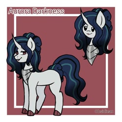 Size: 610x610 | Tagged: safe, artist:obsidiean, derpibooru import, oc, oc only, oc:aurora darkness, pony, unicorn, female, horn, magical gay spawn, mare, offspring, parent:king sombra, parent:shining armor, parents:shiningsombra, reference sheet, solo, unicorn oc