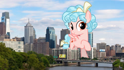 Size: 3265x1837 | Tagged: safe, artist:jhayarr23, artist:theotterpony, derpibooru import, cozy glow, pegasus, pony, female, filly, giant pony, giantess, highrise ponies, irl, macro, pennsylvania, philadelphia, photo, ponies in real life, story included, united states