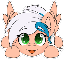 Size: 1162x1074 | Tagged: safe, artist:rokosmith26, derpibooru import, oc, oc only, oc:flushie, pegasus, pony, :p, cheek fluff, chibi, commission, cute, ear fluff, ears, eye clipping through hair, eyebrows, eyebrows visible through hair, female, looking at you, lying down, mare, pegasus oc, simple background, solo, spread wings, tongue, tongue out, transparent background, wings, ych result