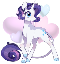 Size: 1849x1984 | Tagged: safe, artist:catbun-yt, derpibooru import, rarity, classical unicorn, pony, unicorn, cloven hooves, coat markings, cute, female, heart, leonine tail, looking to side, mare, raribetes, redesign, simple background, smiling, solo, transparent background, unshorn fetlocks