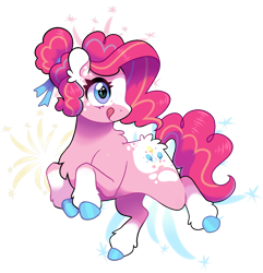 Size: 1663x1723 | Tagged: safe, artist:catbun-yt, derpibooru import, pinkie pie, earth pony, pony, alternate hairstyle, blaze (coat marking), chest fluff, coat markings, colored hooves, cute, diapinkes, ear fluff, ears, facial markings, female, heart eyes, leg fluff, licking lips, looking to side, mare, redesign, simple background, smiling, socks (coat marking), solo, tongue, tongue out, transparent background, wingding eyes