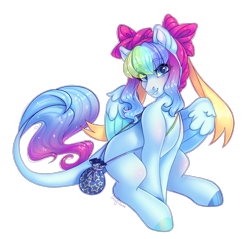 Size: 1848x1766 | Tagged: safe, artist:shady-bush, derpibooru import, oc, oc only, pegasus, pony, bag, female, leonine tail, looking at you, mare, simple background, sitting, smiling, smiling at you, solo, transparent background