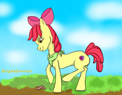 Size: 1280x999 | Tagged: safe, artist:brightsunrise, derpibooru import, apple bloom, earth pony, worm, female, filly, neckerchief