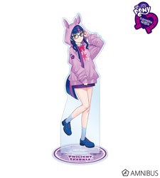 Size: 720x800 | Tagged: safe, artist:yoshit_m, derpibooru import, sci-twi, twilight sparkle, equestria girls, acrylic plastic, acrylic standee, amnibus, clothes, craft, equestria girls logo, female, hoodie, human coloration, merchandise, my little pony logo, official, simple background, solo, text, white background