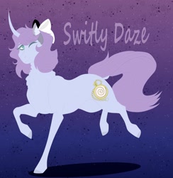 Size: 2933x3000 | Tagged: safe, artist:inisealga, derpibooru import, oc, oc only, oc:swirly daze, unicorn, bow, female, hair bow, horn, mare, simple background, unicorn oc