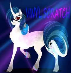 Size: 3228x3331 | Tagged: safe, artist:inisealga, derpibooru import, dj pon-3, vinyl scratch, unicorn, chest fluff, curved horn, fluffy, glasses, horn, redesign, simple background