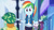 Size: 3410x1920 | Tagged: safe, derpibooru import, screencap, fleur-de-lis, rainbow dash, equestria girls, equestria girls series, run to break free, spoiler:eqg series (season 2), backpack, clothes, cute, cutie mark, cutie mark on clothes, dashabetes, female, geode of super speed, hoodie, jewelry, magical geodes, male, necklace, open mouth, pants, smiling