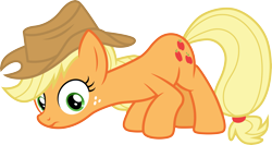 Size: 5635x3000 | Tagged: safe, artist:cloudyglow, derpibooru import, applejack, earth pony, pony, hearthbreakers, season 5, absurd resolution, applejack's hat, clothes, cowboy hat, face down ass up, female, freckles, frown, green eyes, hat, looking down, mare, simple background, solo, transparent background, vector