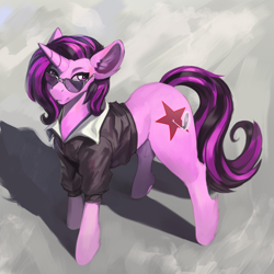 Size: 3000x3000 | Tagged: safe, artist:nsilverdraws, derpibooru import, oc, oc:ace array, pony, unicorn, clothes, jacket, leather jacket, solo