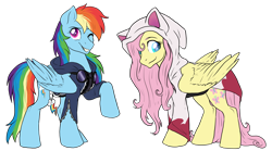 Size: 3232x1800 | Tagged: safe, artist:not-ordinary-pony, derpibooru import, fluttershy, rainbow dash, fanfic:kingdom hearts of harmony, clothes, commission, crossover, fanfic art, kingdom hearts, kingdom hearts of harmony