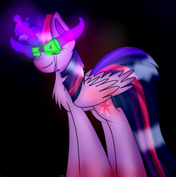 Size: 1925x1930 | Tagged: safe, artist:cosmiickatie, derpibooru import, twilight sparkle, twilight sparkle (alicorn), alicorn, pony, g4, black background, corrupted twilight sparkle, crying, dark magic, evil twilight, female, glowing eyes, glowing horn, horn, magic, mare, simple background, solo, sombra eyes, tears of pain, tears of pleasure