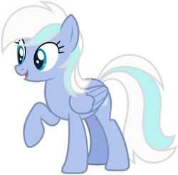 Size: 1024x1007 | Tagged: safe, artist:pegasski, derpibooru import, oc, oc only, oc:silver cyclone, pegasus, pony, blue eyes, female, folded wings, mare, open mouth, open smile, raised hoof, raised leg, simple background, smiling, solo, transparent background, white outline, wings