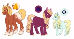 Size: 4096x2190 | Tagged: safe, artist:artfestation, derpibooru import, oc, oc only, pony, unicorn, braid, female, horn, magical lesbian spawn, male, mare, offspring, parent:applejack, parent:big macintosh, parent:coloratura, parent:sugar belle, parents:rarajack, parents:sugarmac, simple background, stallion, story included, unicorn oc