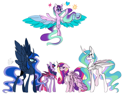 Size: 3078x2370 | Tagged: safe, artist:donnie-moon, derpibooru import, princess cadance, princess celestia, princess luna, starlight glimmer, twilight sparkle, twilight sparkle (alicorn), alicorn, pony, alicornified, cutie mark theft, female, flying, glowing horn, horn, magic, mare, princess sadance, race swap, raised hoof, raised leg, s5 starlight, simple background, starlicorn, telekinesis, transparent background, xk-class end-of-the-world scenario