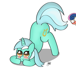 Size: 2180x2180 | Tagged: safe, artist:limitmj, derpibooru import, bon bon, lyra heartstrings, sweetie drops, earth pony, pony, unicorn, blushing, face down ass up, implied lesbian, implied lyrabon, implied shipping, jacko challenge, meme, simple background, white background