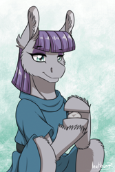 Size: 788x1182 | Tagged: safe, artist:inuhoshi-to-darkpen, derpibooru import, boulder (pet), maud pie, earth pony, pony, cheek fluff, clothes, ear fluff, ears, female, hoof fluff, mare, rock, sitting