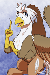 Size: 788x1182 | Tagged: safe, artist:inuhoshi-to-darkpen, derpibooru import, oc, oc:silver quill, griffon, hippogriff, beak, chest fluff, griffon oc, open mouth, wing fluff