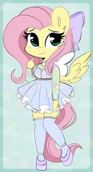 Size: 1014x1882 | Tagged: safe, artist:sakukitty, derpibooru import, fluttershy, anthro, plantigrade anthro, bow, choker, clothes, cute, dress, ear piercing, earring, eyeshadow, female, hair bow, high heels, jewelry, makeup, piercing, platform heels, shoes, shyabetes, solo, stockings, thigh highs