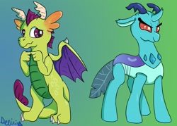 Size: 2100x1500 | Tagged: safe, artist:dragoncat, derpibooru import, princess ember, thorax, changedling, changeling, dragon, changedlingified, changelingified, dragonified, role reversal, species swap