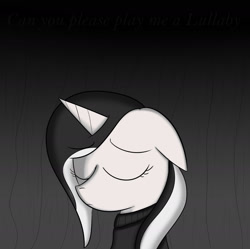 Size: 1751x1745 | Tagged: safe, artist:bestponies, derpibooru import, oc, oc only, oc:diamond horseshoe, pony, unicorn, clothes, cutie mark, depressed, depression, dialogue, ears, emotional, eyelashes, eyes closed, female, floppy ears, gradient background, gray background, head down, horn, mane, mare, rain, sad, simple background, solo, sweater, unicorn oc, vent art