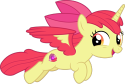 Size: 8000x5389 | Tagged: safe, artist:chrzanek97, derpibooru import, apple bloom, alicorn, pony, alicornified, bloomicorn, female, filly, flying, race swap, simple background, solo, transparent background, vector