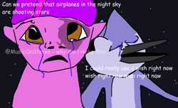 Size: 1095x665 | Tagged: safe, artist:musiconstereo, derpibooru import, twilight sparkle, 1000 hours in ms paint, crossover, crossover shipping, crying, female, male, mordecai, mordetwi, ms paint, parody, regular show, shipping, straight