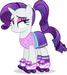 Size: 3792x4237 | Tagged: safe, artist:anime-equestria, derpibooru import, rarity, pony, unicorn, alternate hairstyle, clothes, eyeshadow, female, horn, lidded eyes, makeup, mare, ponytail, roller skates, simple background, smiling, socks, solo, transparent background, vector
