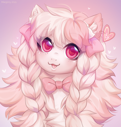 Size: 1138x1200 | Tagged: safe, artist:margony, derpibooru import, oc, oc only, pony, bow, braid, chest fluff, cute, ear fluff, ears, female, floppy ears, fluffy, looking at you, mare, ocbetes, open mouth, open smile, smiling, smiling at you, solo, twin braids