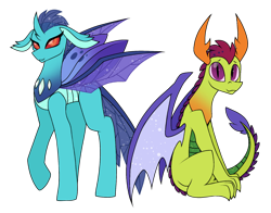 Size: 1280x1006 | Tagged: safe, artist:pegacousinceles, derpibooru import, princess ember, thorax, changedling, changeling, dragon, changedlingified, changelingified, dragonified, role reversal, species swap