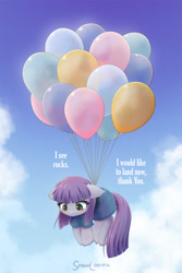 Size: 1600x2400 | Tagged: safe, artist:symbianl, derpibooru import, maud pie, earth pony, pony, balloon, blushing, cute, female, floating, mare, maudabetes, solo