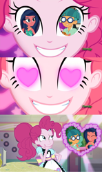 Size: 1280x2160 | Tagged: safe, artist:alphamonouryuuken, derpibooru import, edit, edited screencap, screencap, desert sage, pinkie pie, better together, coinky-dink world, eqg summertime shorts, equestria girls, spring breakdown, street magic with trixie, sunset's backstage pass!, background human, bare shoulders, bustier, cellphone, crack shipping, cropped, discovery family logo, doodle bug, doosert, exploitable, eyes closed, female, glasses, heart eyes, jewelry, male, meme, meme template, necklace, outdoors, phone, pinkie the shipper, pinkie's eyes, shipper on deck, shipper pie, shipper pie meme, shipping, sleeveless, smartphone, straight, strapless, template, wingding eyes