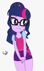 Size: 860x1395 | Tagged: safe, derpibooru import, edit, sci-twi, twilight sparkle, equestria girls, breasts, cleavage, clothes, female, glasses, short skirt, simple background, skirt, solo, vector, white background