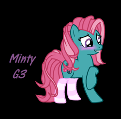 Size: 1194x1170 | Tagged: safe, artist:aonairfaol, derpibooru import, minty, earth pony, pony, base used, black background, clothes, eyelashes, female, grin, mare, raised hoof, raised leg, simple background, smiling, socks, solo, striped socks