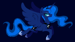 Size: 1280x725 | Tagged: safe, artist:bumblesnail-art, derpibooru import, princess luna, alicorn, pony, blue background, female, mare, no pupils, profile, simple background, solo, spread wings, wings