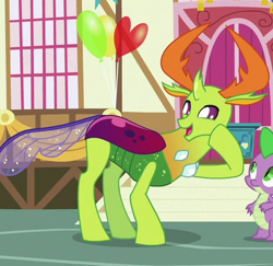 Size: 411x399 | Tagged: safe, derpibooru import, screencap, spike, thorax, changedling, changeling, dragon, triple threat, cropped, cute, duo, king thorax, open mouth, thorabetes