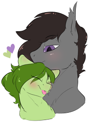 Size: 2039x2767 | Tagged: safe, artist:cold blight, derpibooru import, oc, oc:lief, oc:windwalker, bat pony, :p, bat pony oc, blushing, couple, cute, ears, floppy ears, happy, heart, simple background, size difference, smiling, tongue, tongue out, transparent background, windsong