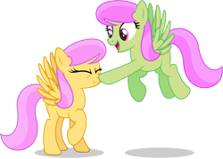 Size: 6775x4844 | Tagged: safe, artist:thatusualguy06, derpibooru import, merry may, sunny rays, pegasus, pony, .ai available, absurd resolution, background pony, boop, duo, duo female, eyes closed, female, flying, mare, nose wrinkle, open mouth, open smile, raised hoof, raised leg, scrunchy face, show accurate, siblings, simple background, sisters, smiling, spread wings, transparent background, vector, wings