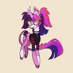 Size: 1932x1933 | Tagged: safe, artist:_psiionix_, derpibooru import, twilight sparkle, pony, unicorn, alternate cutie mark, curved horn, ear fluff, ears, facial markings, glasses, horn, leonine tail, lipstick, redesign, solo