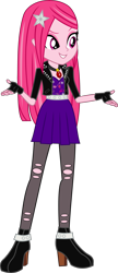 Size: 3006x6980 | Tagged: safe, artist:tacos67, derpibooru import, oc, oc only, equestria girls, clothes, equestria girls-ified, eyelashes, female, fingerless gloves, gloves, grin, high heels, not pinkie pie, shoes, shrug, simple background, skirt, smiling, solo, story included, torn clothes, transparent background