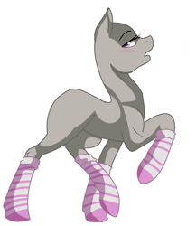 Size: 747x862 | Tagged: safe, artist:aonairfaol, derpibooru import, oc, oc only, earth pony, pony, bald, base used, bedroom eyes, clothes, earth pony oc, eyelashes, female, mare, raised hoof, raised leg, simple background, socks, solo, striped socks, white background