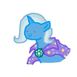 Size: 500x500 | Tagged: safe, artist:askpinkiepieandfriends, derpibooru import, trixie, pony, unicorn, cape, clothes, female, hatless, mare, missing accessory, simple background, smiling, solo, trixie's cape, white background