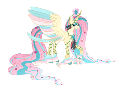 Size: 7000x5000 | Tagged: safe, artist:queenderpyturtle, derpibooru import, fluttershy, alicorn, pony, alicornified, cloven hooves, colored fetlocks, colored wings, fluttercorn, multicolored wings, race swap, simple background, solo, white background, wings