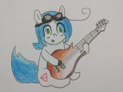 Size: 4000x3000 | Tagged: safe, artist:cherro, derpibooru import, oc, oc only, oc:mal, pony, bass guitar, female, goggles, musical instrument, solo, traditional art